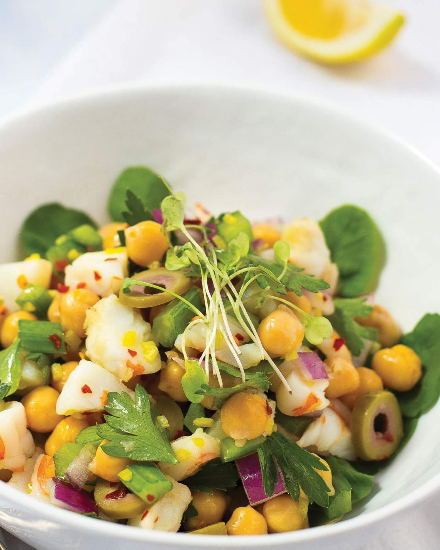 Bowl of delicious chickpea salad